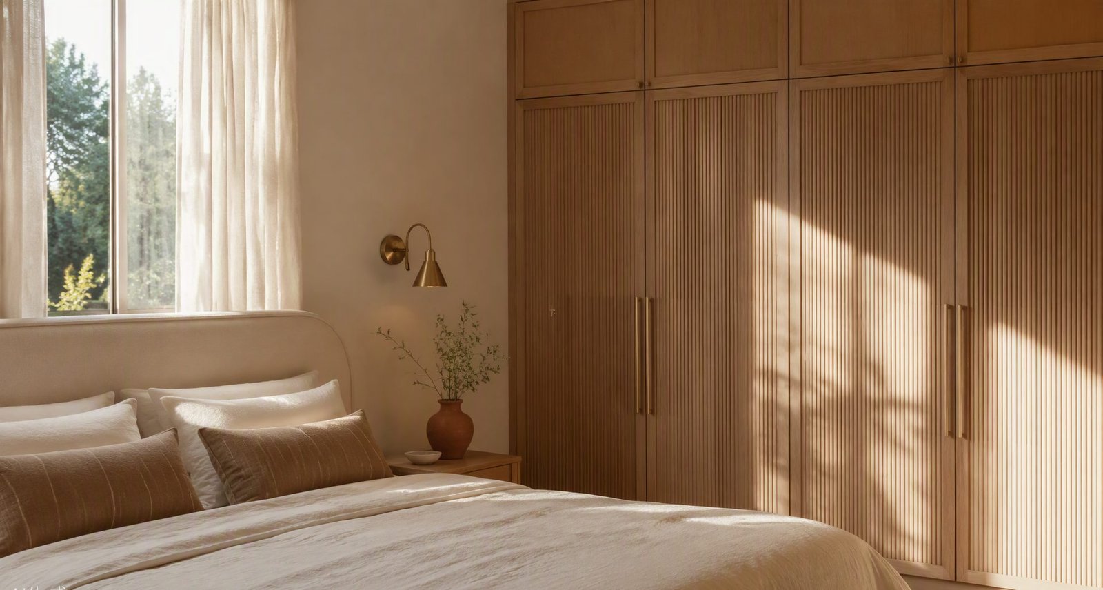 Bedroom with bespoke built-in wardrobe